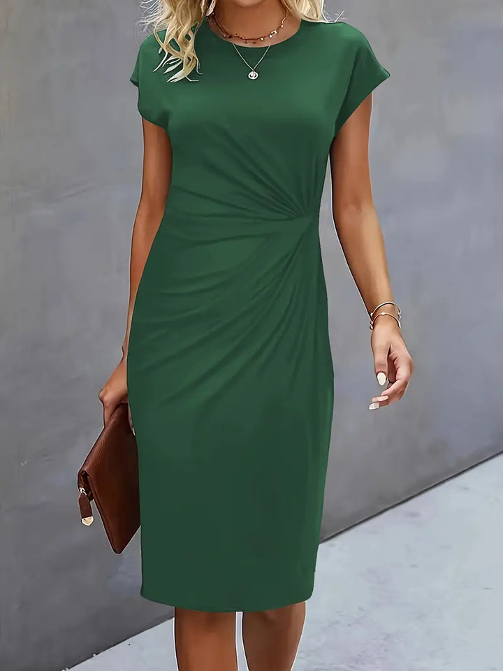 Women's Fitted Midi Dress Soft Breathable – Round Neck Tailored Style