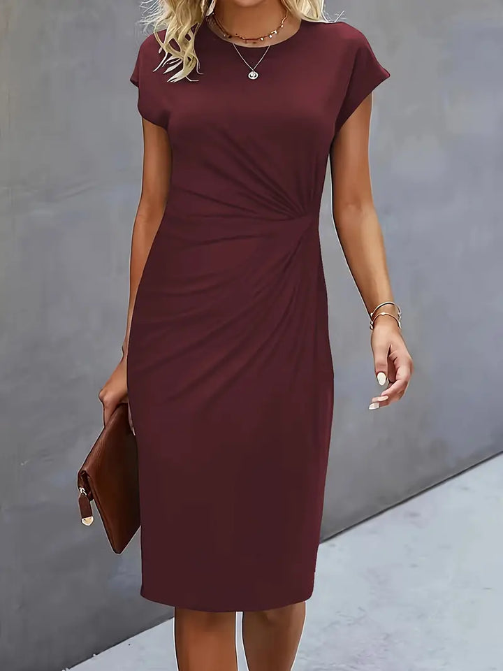 Women's Fitted Midi Dress Soft Breathable – Round Neck Tailored Style