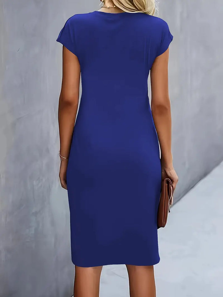 Women's Fitted Midi Dress Soft Breathable – Round Neck Tailored Style