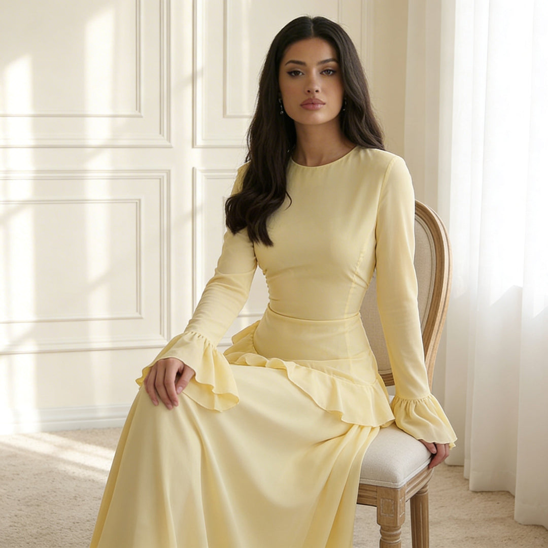 Maxi Dress – Flowy Ruffle Detail & Elegant Flared Silhouette
