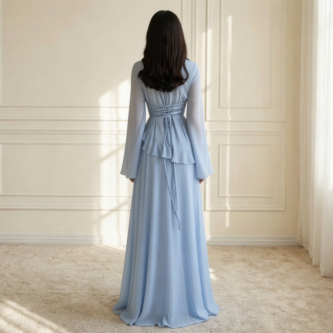Maxi Dress – Flowy Ruffle Detail & Elegant Flared Silhouette