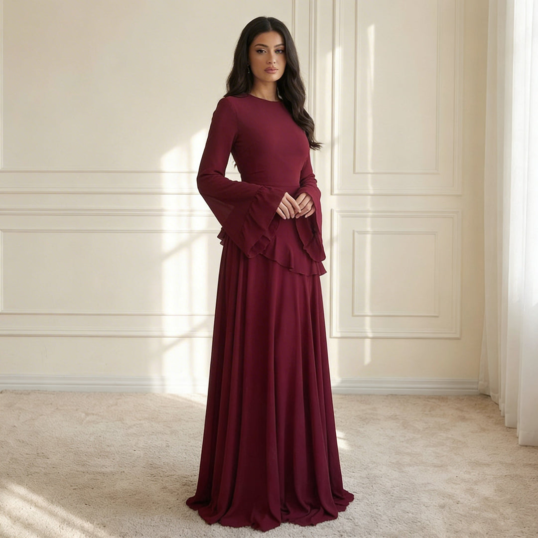 Maxi Dress – Flowy Ruffle Detail & Elegant Flared Silhouette