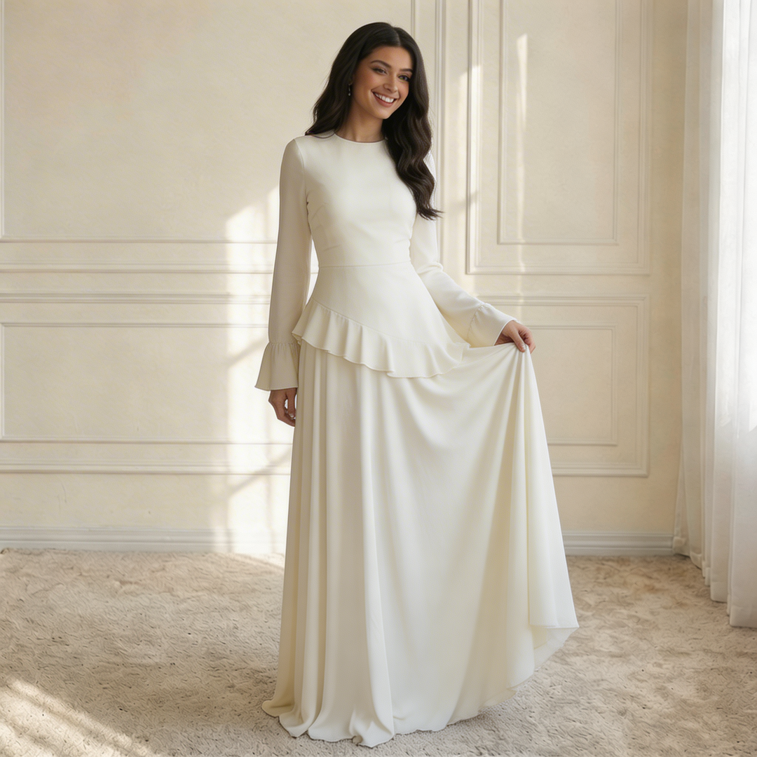 Maxi Dress – Flowy Ruffle Detail & Elegant Flared Silhouette