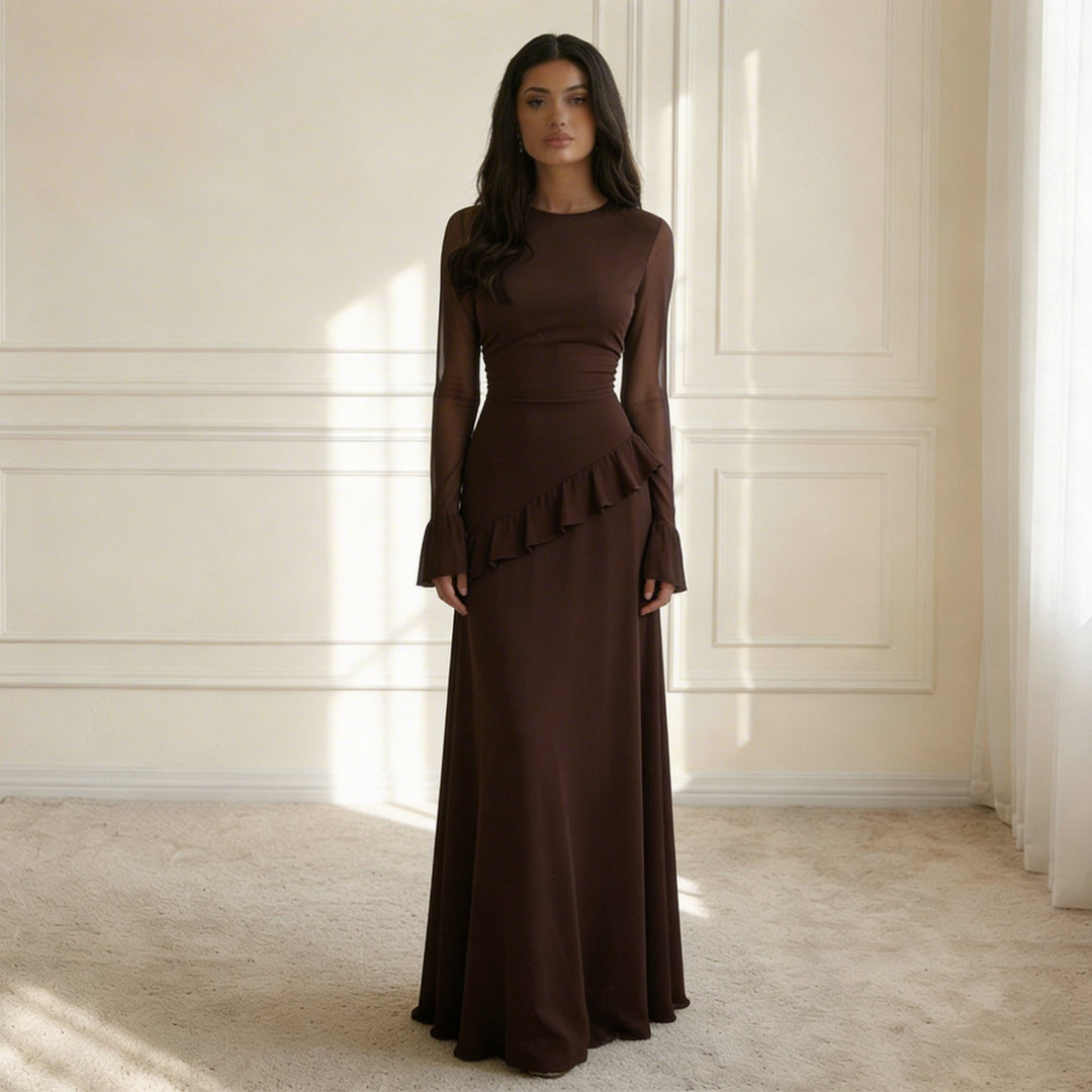Maxi Dress – Flowy Ruffle Detail & Elegant Flared Silhouette