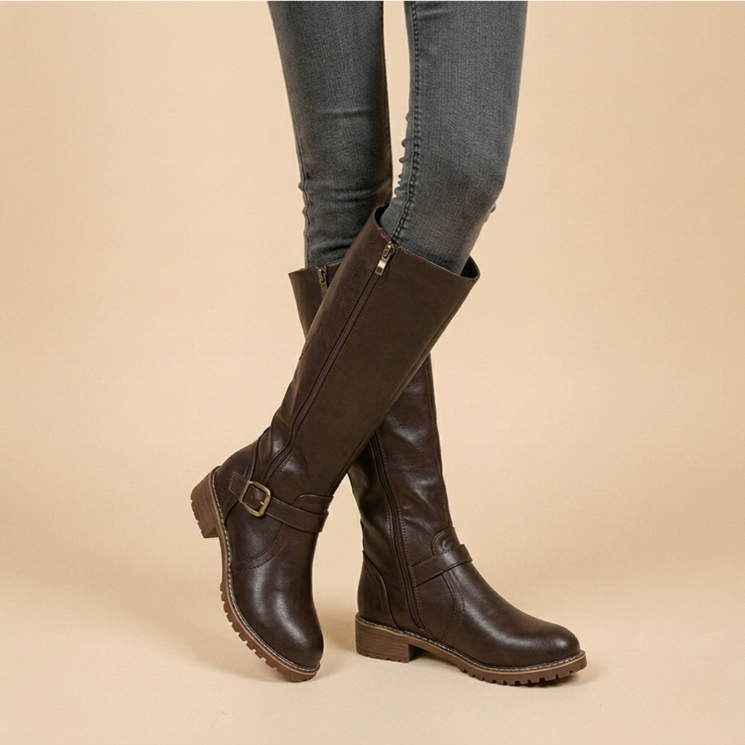 Knee-High Riding Boots – Buckle Detail | Women's Structured Fit