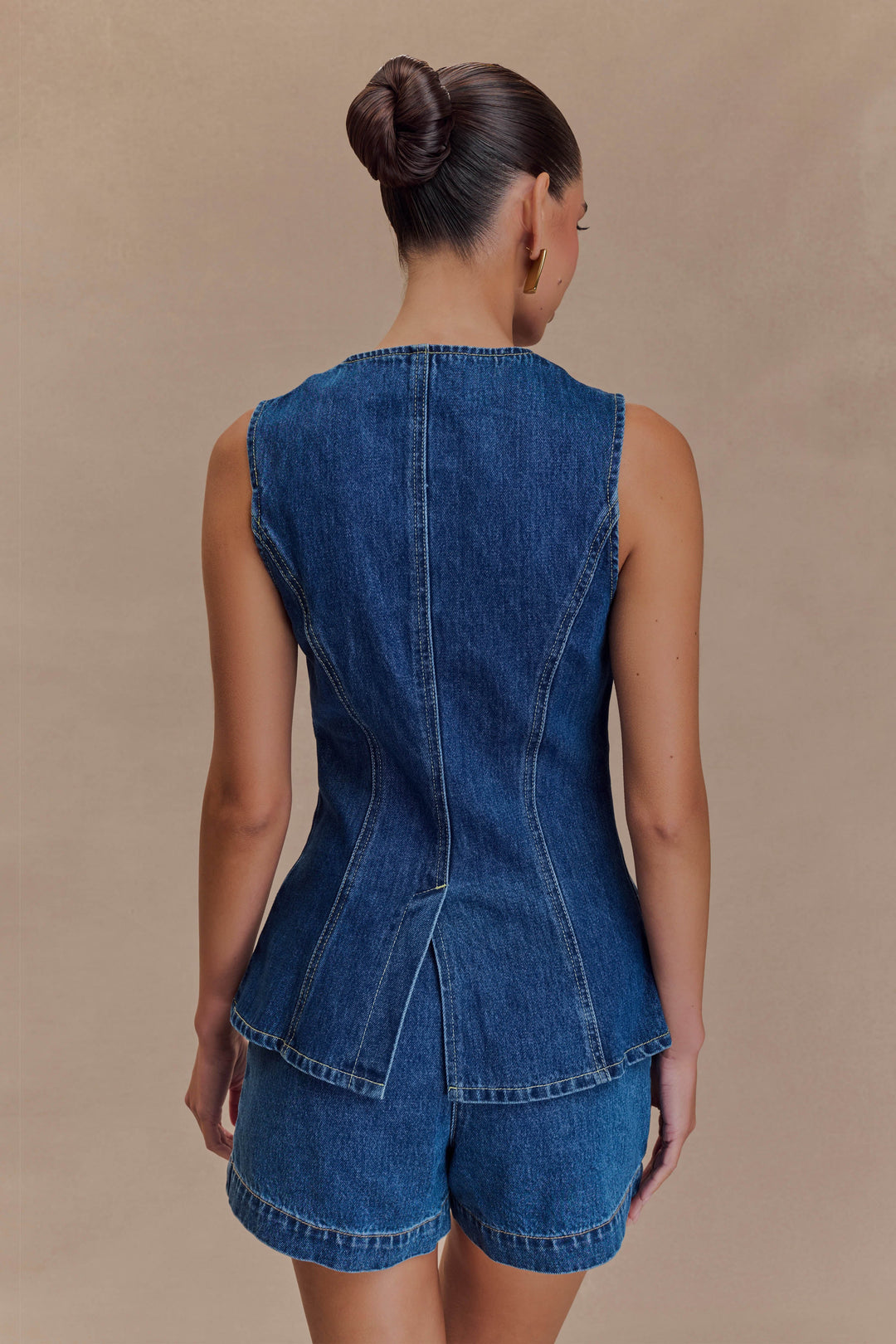 Denim Two Piece Set – Tailored Waistcoat & High-Waisted Shorts