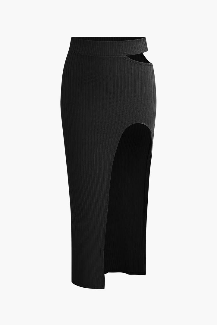 Two Piece Skirt Set – One-Shoulder Cutout Top & Side Slit Skirt
