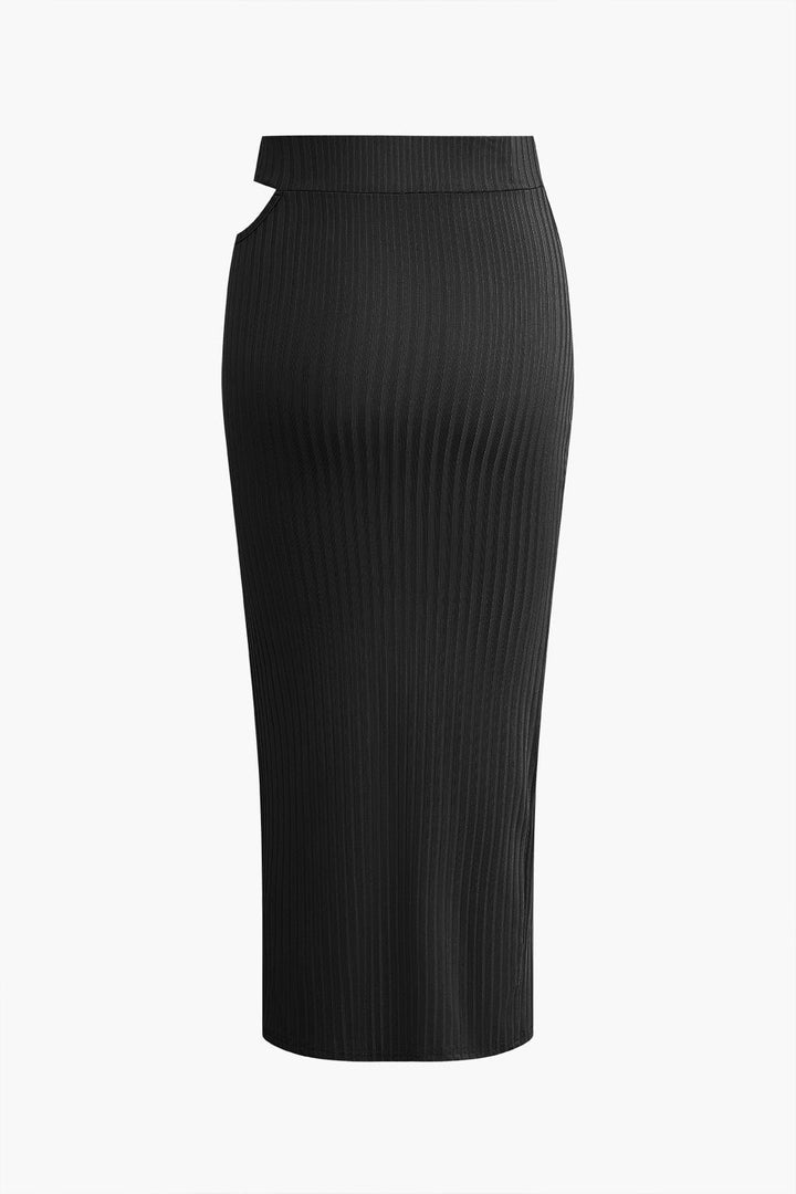 Two Piece Skirt Set – One-Shoulder Cutout Top & Side Slit Skirt