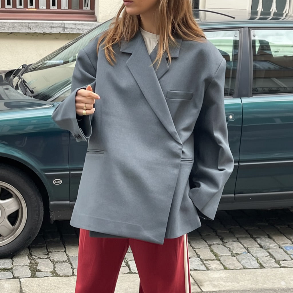 Women's Single Button Blazer Lapel Side Slit – Relaxed Smart Casual