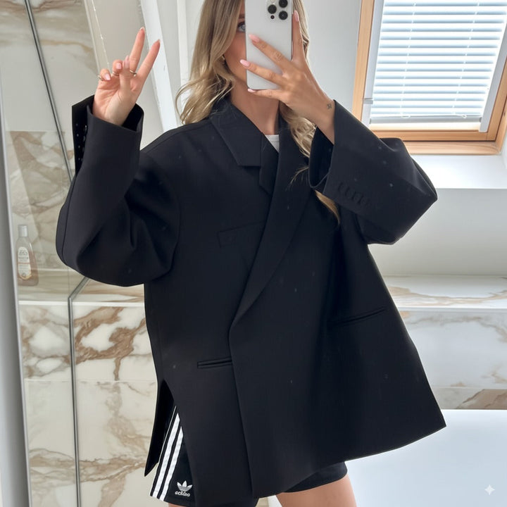 Women's Single Button Blazer Lapel Side Slit – Relaxed Smart Casual