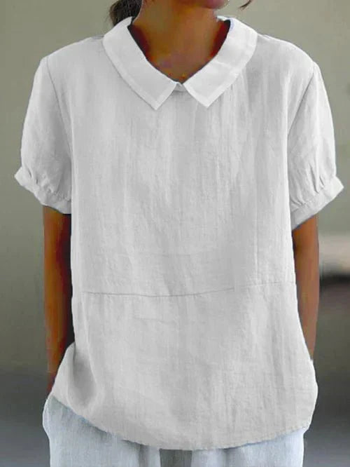Women's Linen Blouse Peter Pan Collar Short Sleeve – Airy Relaxed