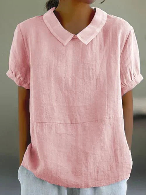 Women's Linen Blouse Peter Pan Collar Short Sleeve – Airy Relaxed