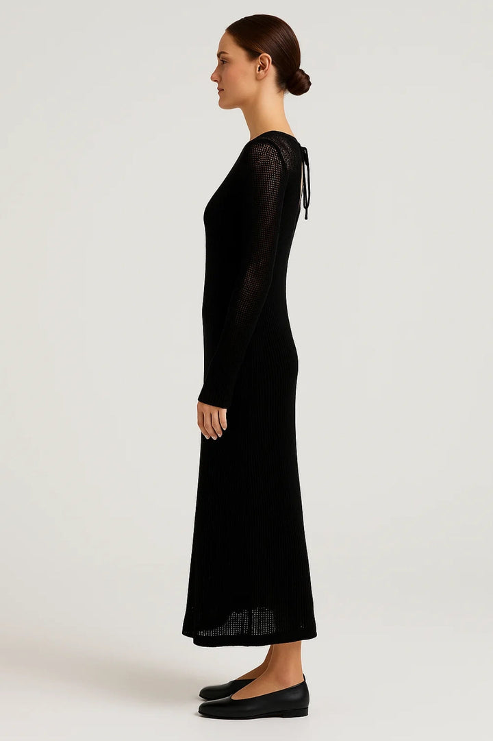 Long Sleeve Knit Midi Dress – Fitted Ribbed Silhouette