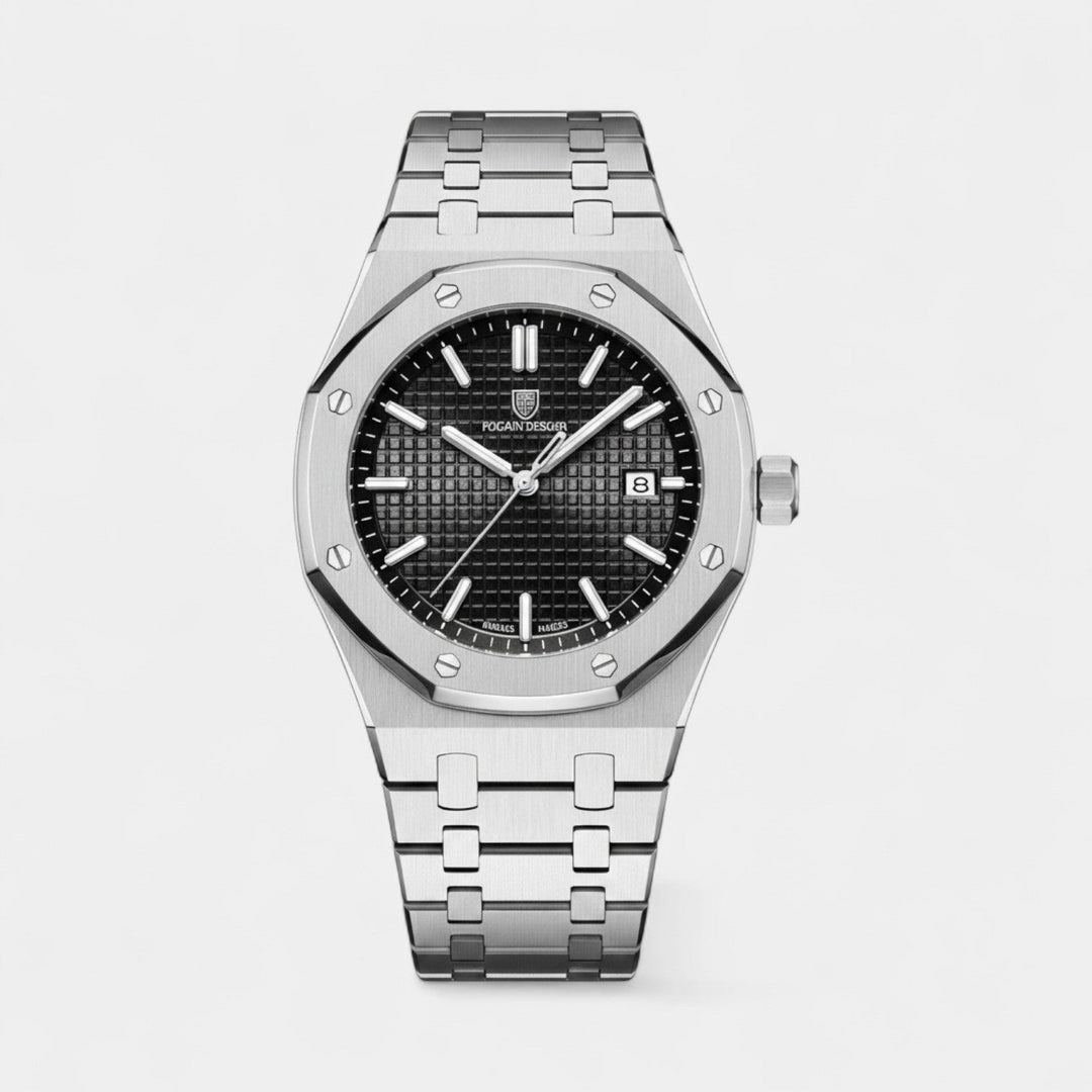 Men's Stainless Steel Quartz Watch – Luminous Dial Waterproof 42mm