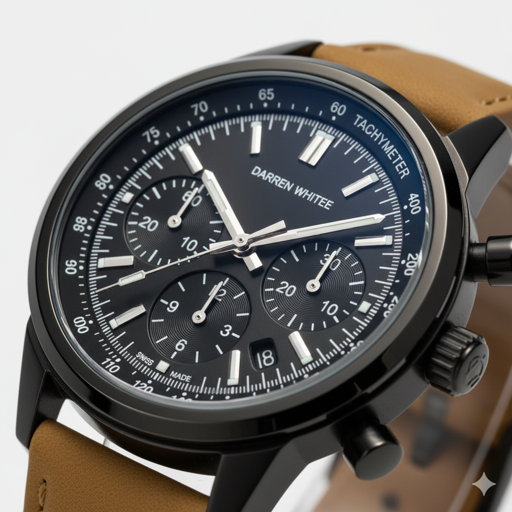 Men's Leather Strap Quartz Chronograph Watch – 40.5mm