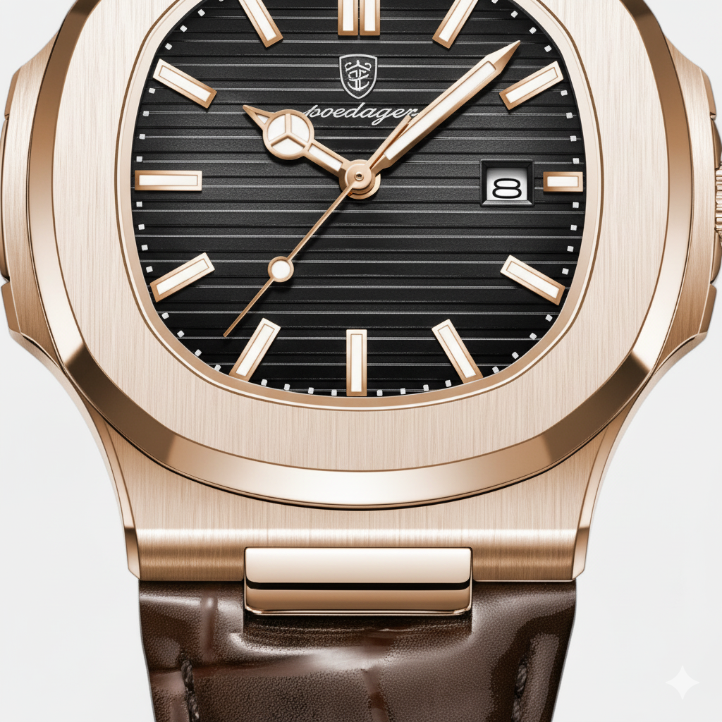 Men's Leather Strap Quartz Watch – Luminous Dial Waterproof 40mm