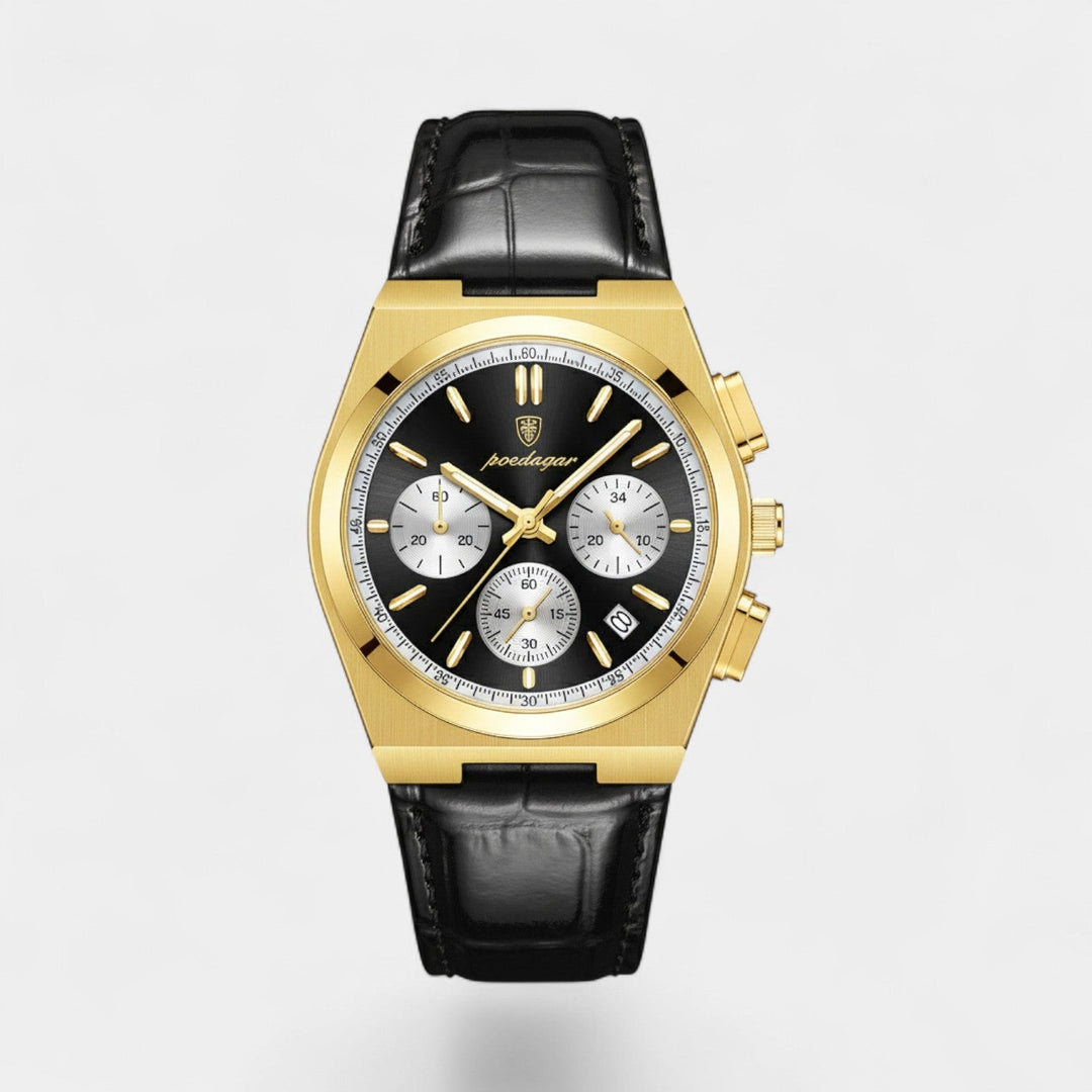 Men's Leather Strap Quartz Chronograph Watch – 41mm Dress Watch