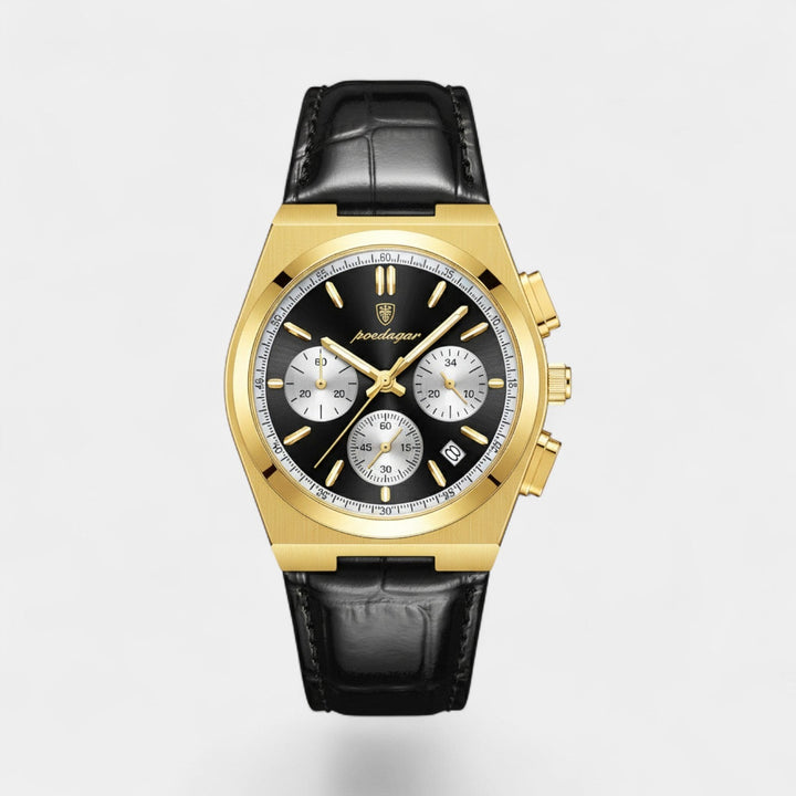 Men's Leather Strap Quartz Chronograph Watch – 41mm Dress Watch