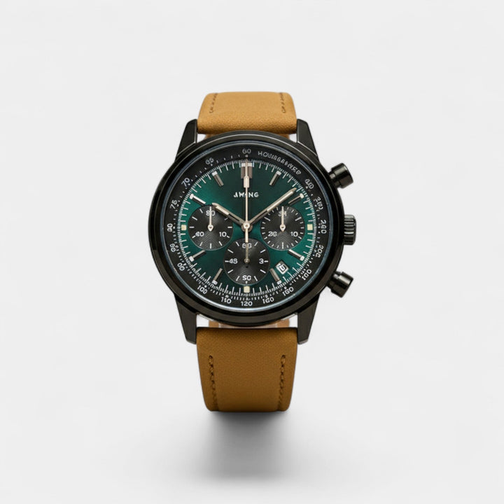 Men's Leather Strap Quartz Chronograph Watch – 40.5mm