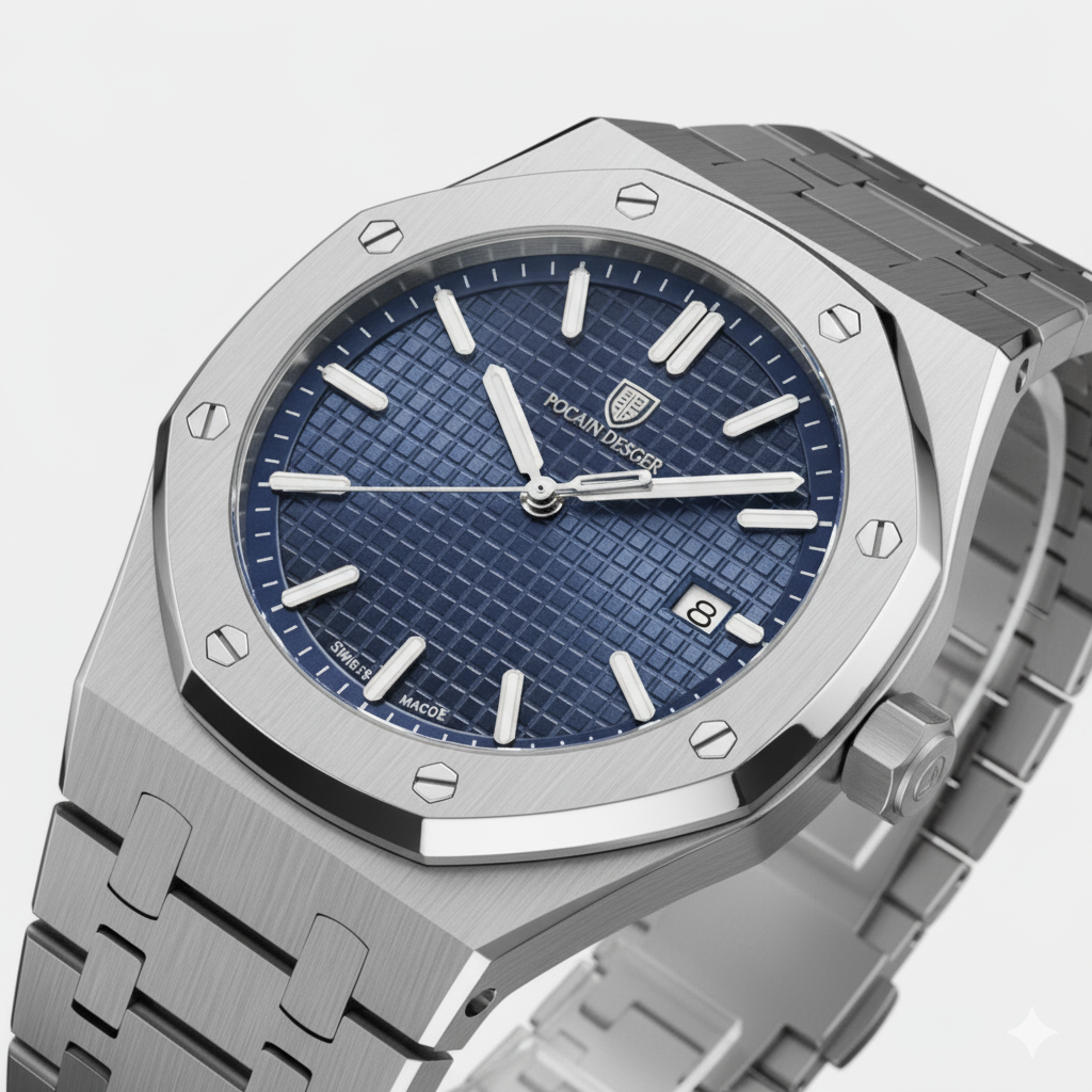Men's Stainless Steel Quartz Watch – Luminous Dial Waterproof 42mm
