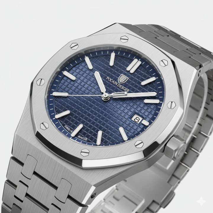 Men's Stainless Steel Quartz Watch – Luminous Dial Waterproof 42mm