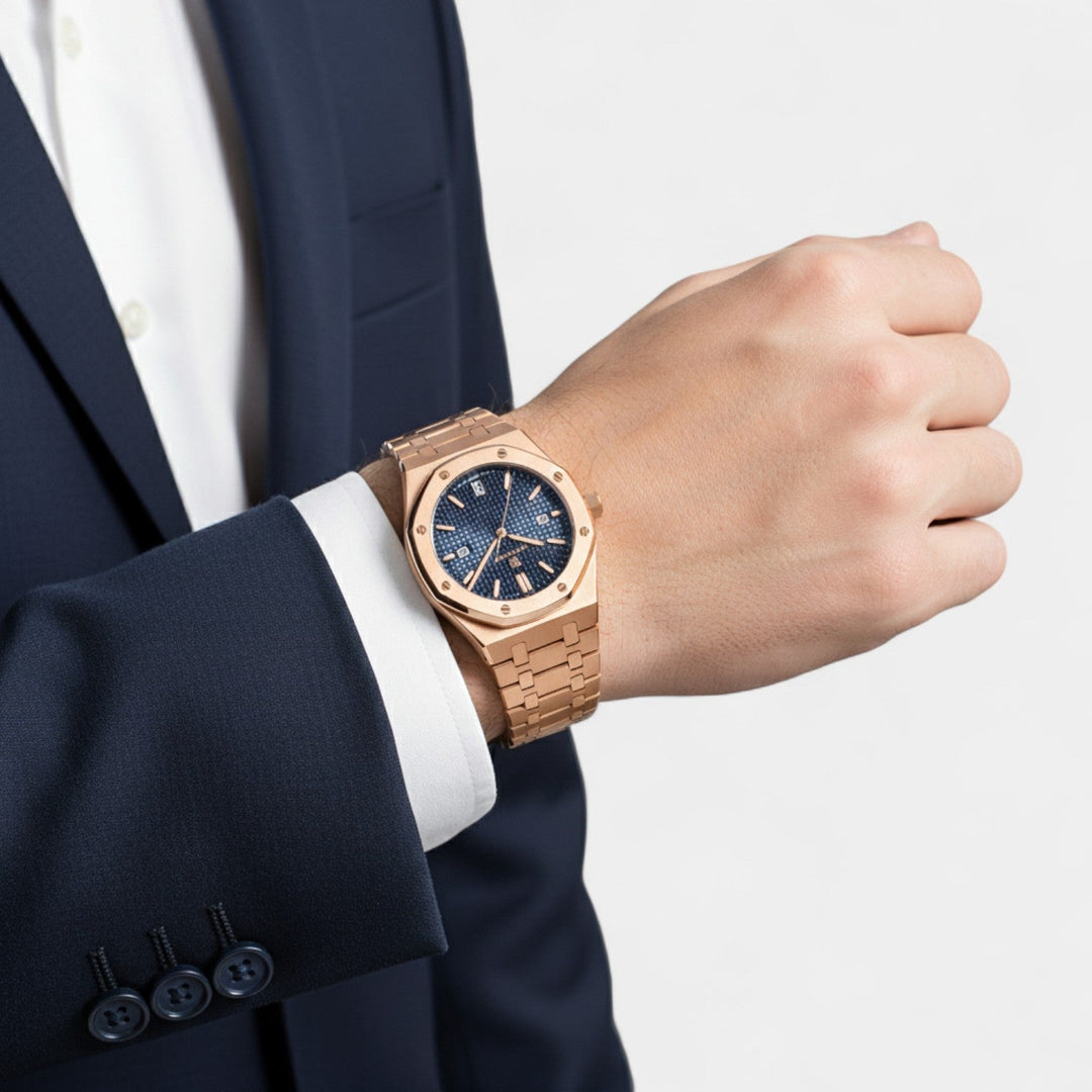 Men's Stainless Steel Quartz Watch 42mm – Polished Case Slim Dress