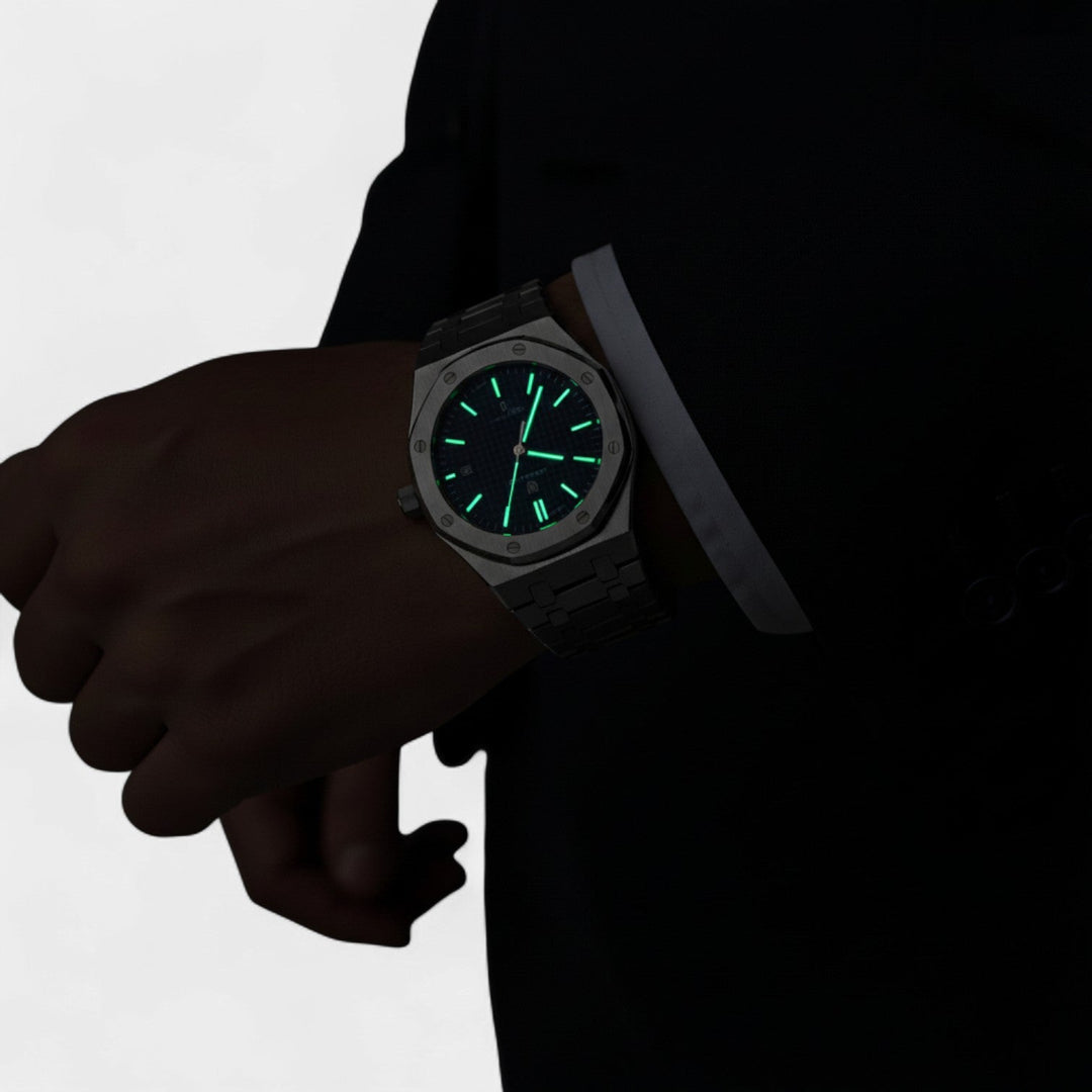 Men's Stainless Steel Quartz Watch – Luminous Dial Waterproof 42mm