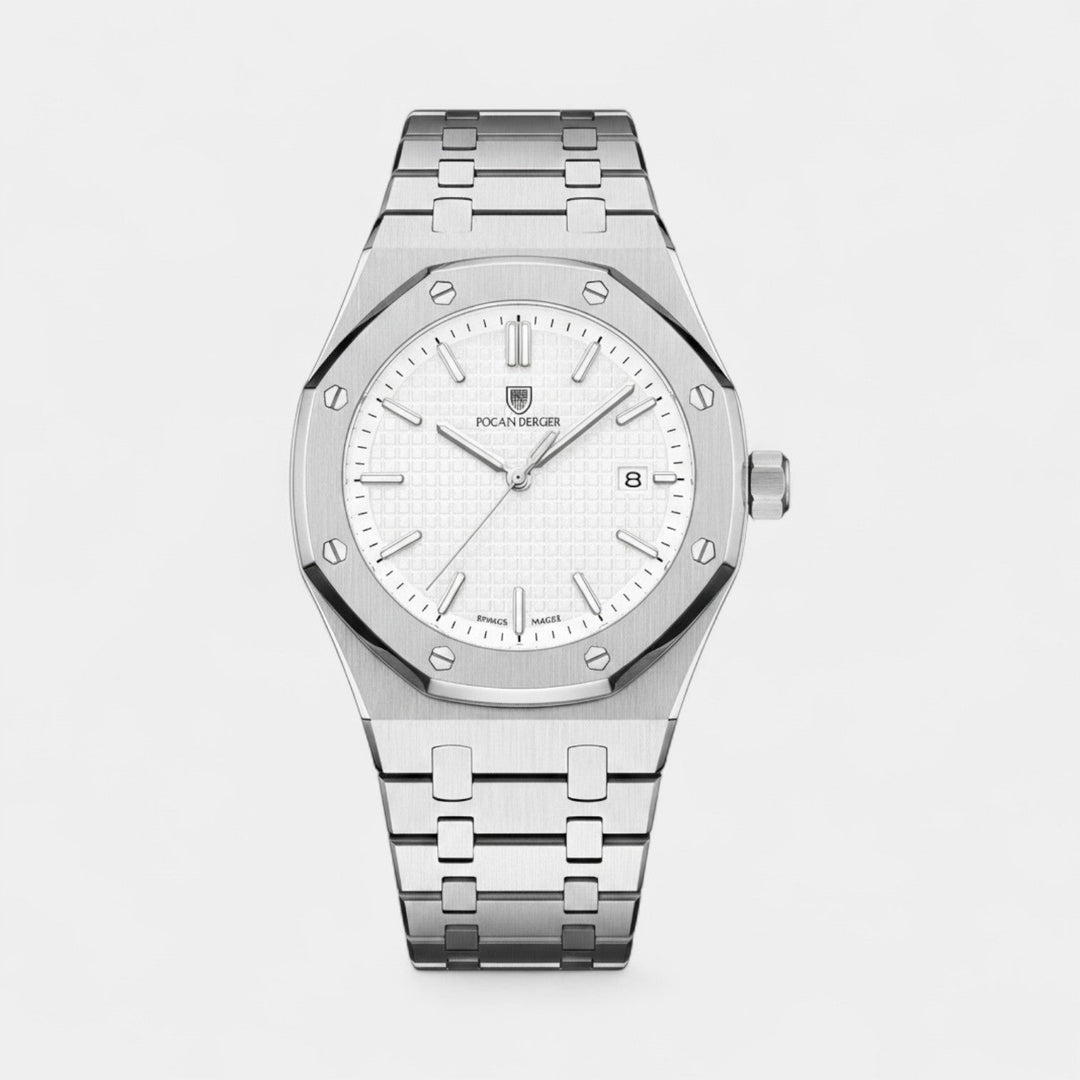 Men's Stainless Steel Quartz Watch – Luminous Dial Waterproof 42mm