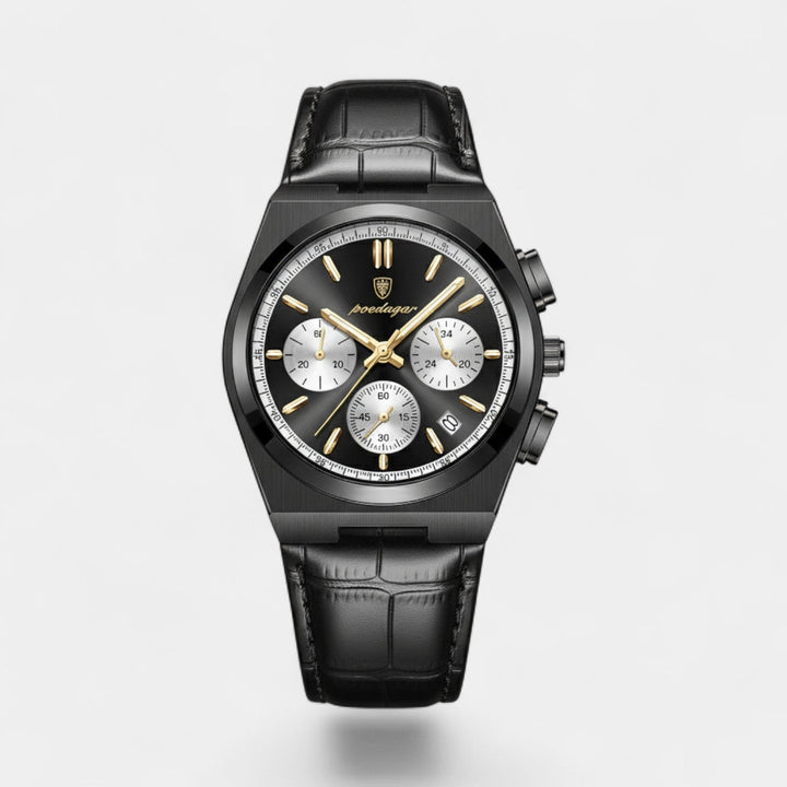 Men's Leather Strap Quartz Chronograph Watch – 41mm Dress Watch