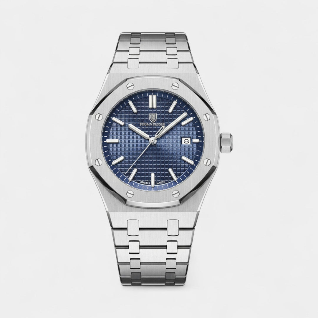 Men's Stainless Steel Quartz Watch – Luminous Dial Waterproof 42mm