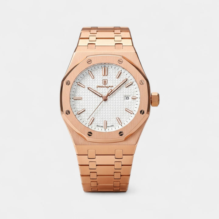 Men's Stainless Steel Quartz Watch 42mm – Polished Case Slim Dress