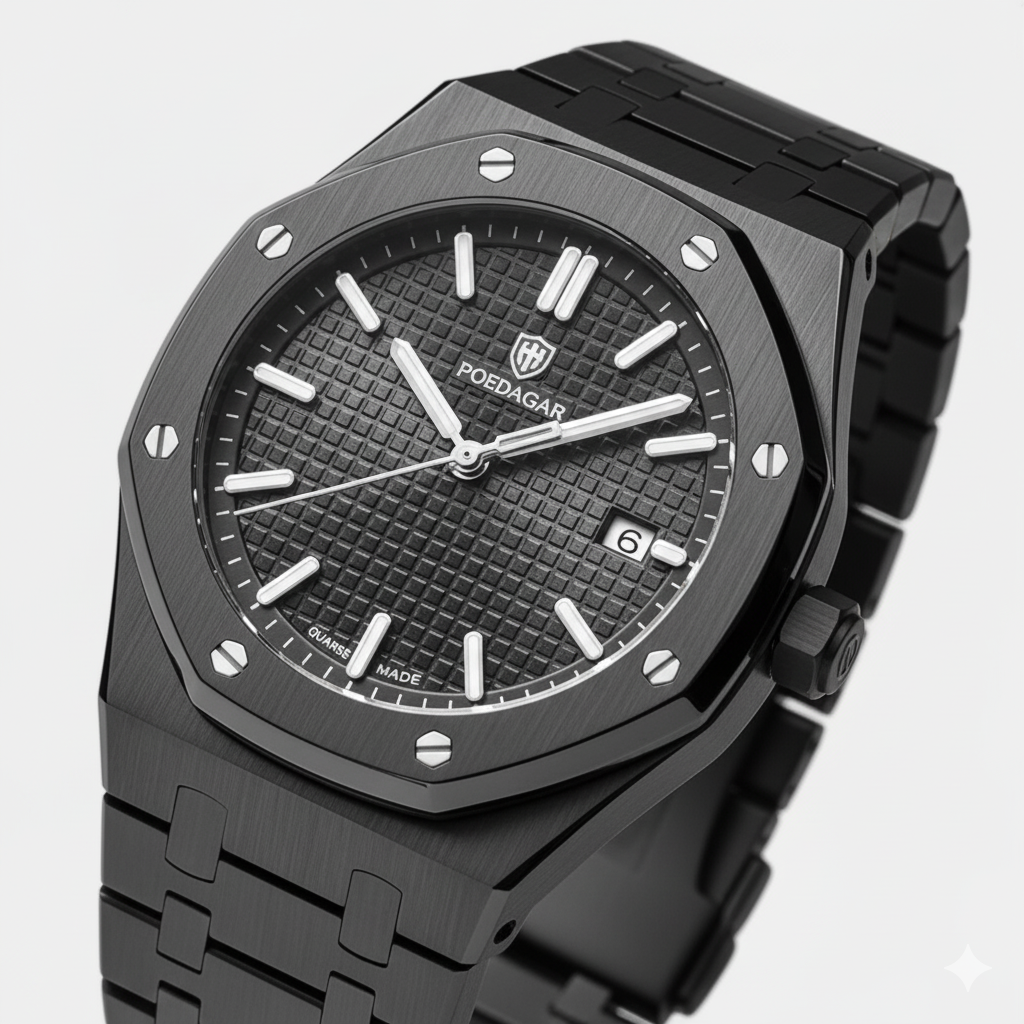 Men's Stainless Steel Quartz Watch – Luminous Dial Waterproof 42mm