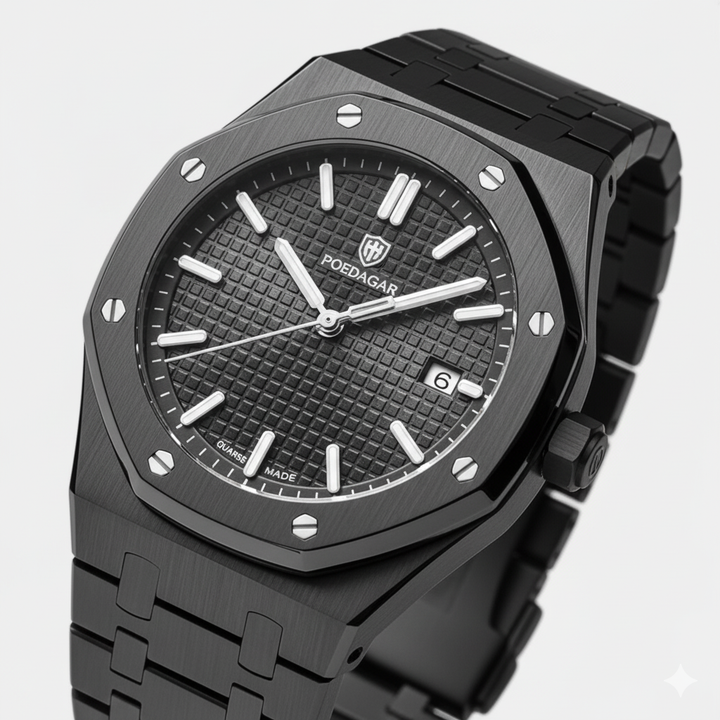 Men's Stainless Steel Quartz Watch – Luminous Dial Waterproof 42mm