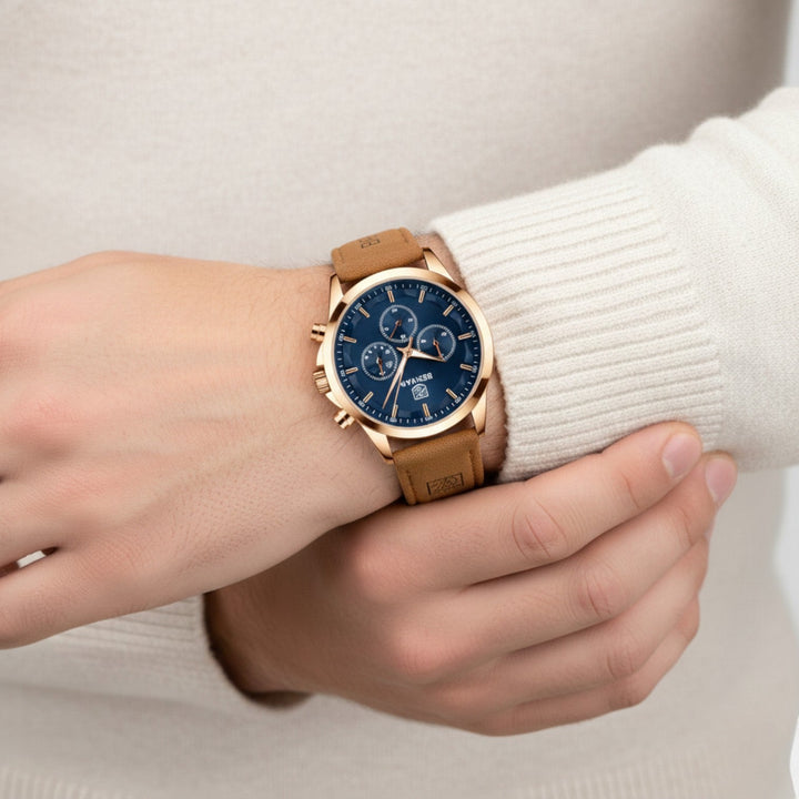 Men's Leather Strap Quartz Chronograph Watch – 41mm
