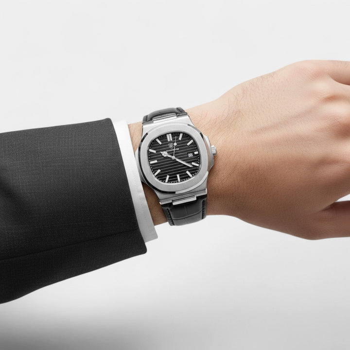 Men's Leather Strap Quartz Dress Watch – Slim 40mm Classic Dial