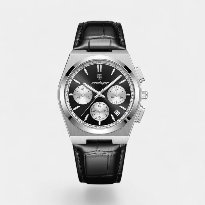 Men's Leather Strap Quartz Chronograph Watch – 41mm Dress Watch