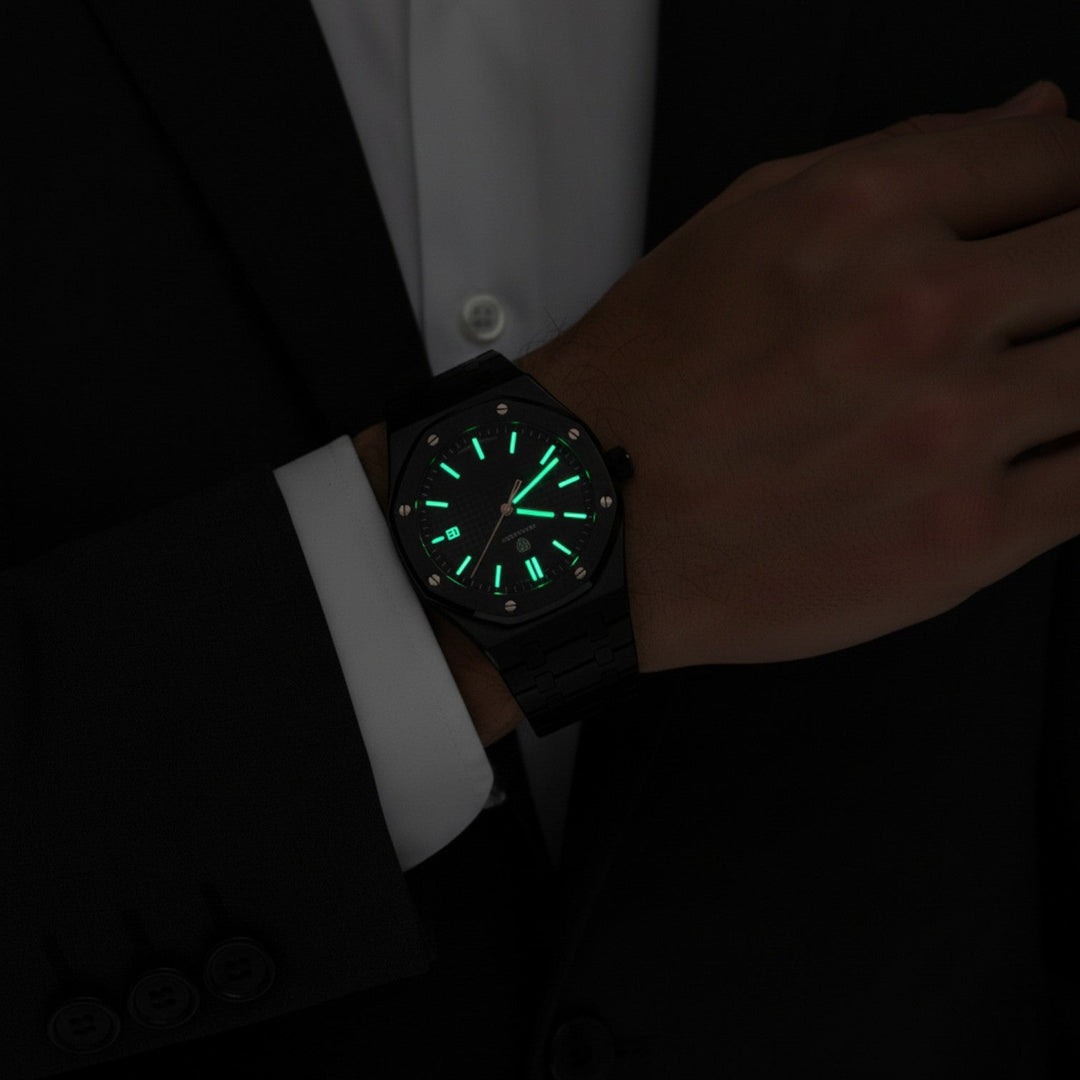 Men's Stainless Steel Quartz Watch – Luminous Dial Waterproof 42mm