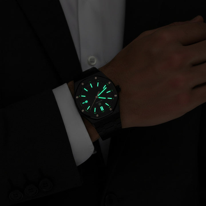 Men's Stainless Steel Quartz Watch – Luminous Dial Waterproof 42mm