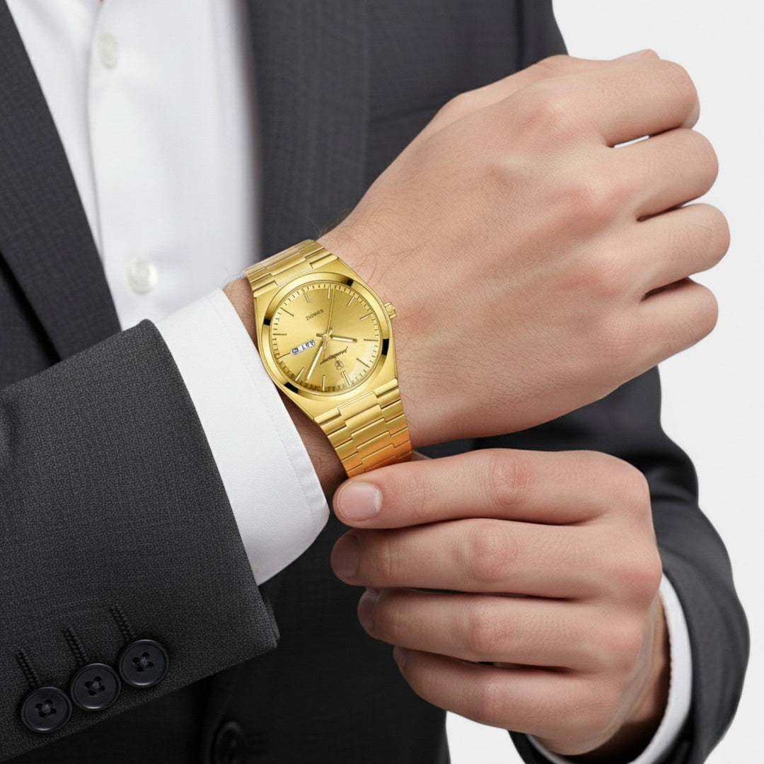 Men's Ultra-Thin Stainless Steel Quartz Watch 41mm – Polished Dress