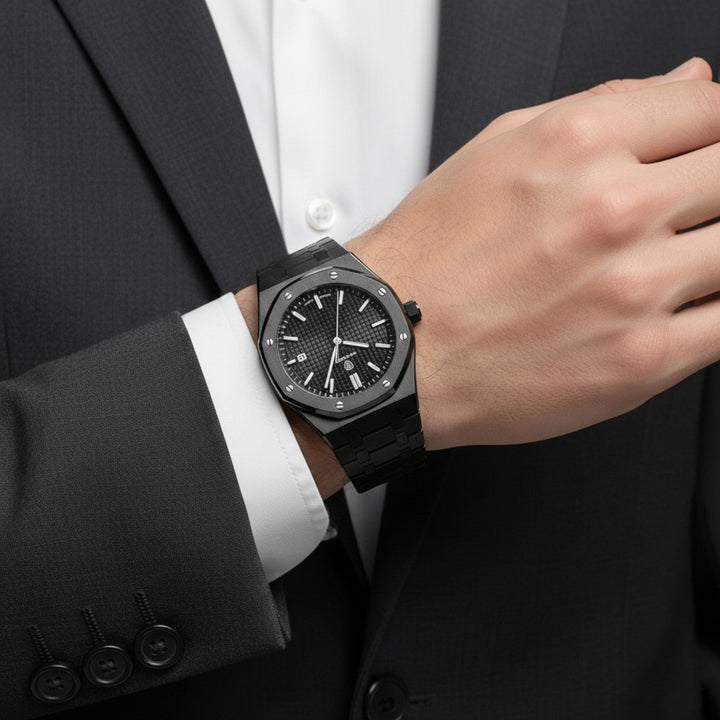 Men's Stainless Steel Quartz Watch – Luminous Dial Waterproof 42mm