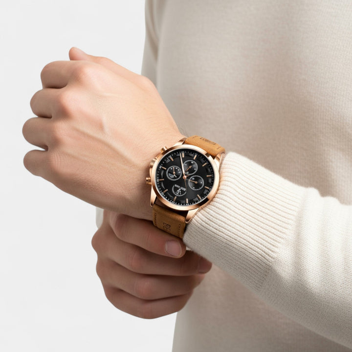 Men's Leather Strap Quartz Chronograph Watch – 41mm