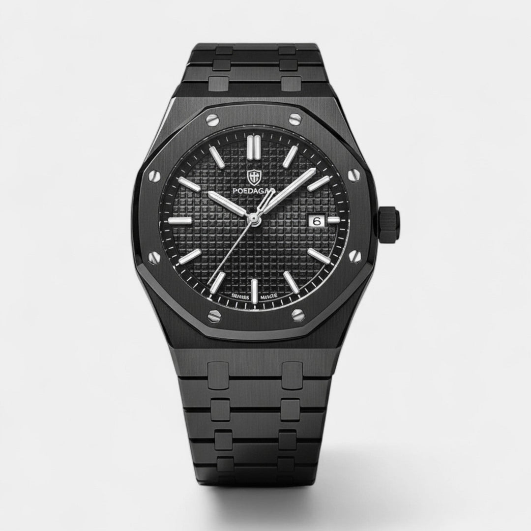 Men's Stainless Steel Quartz Watch – Luminous Dial Waterproof 42mm