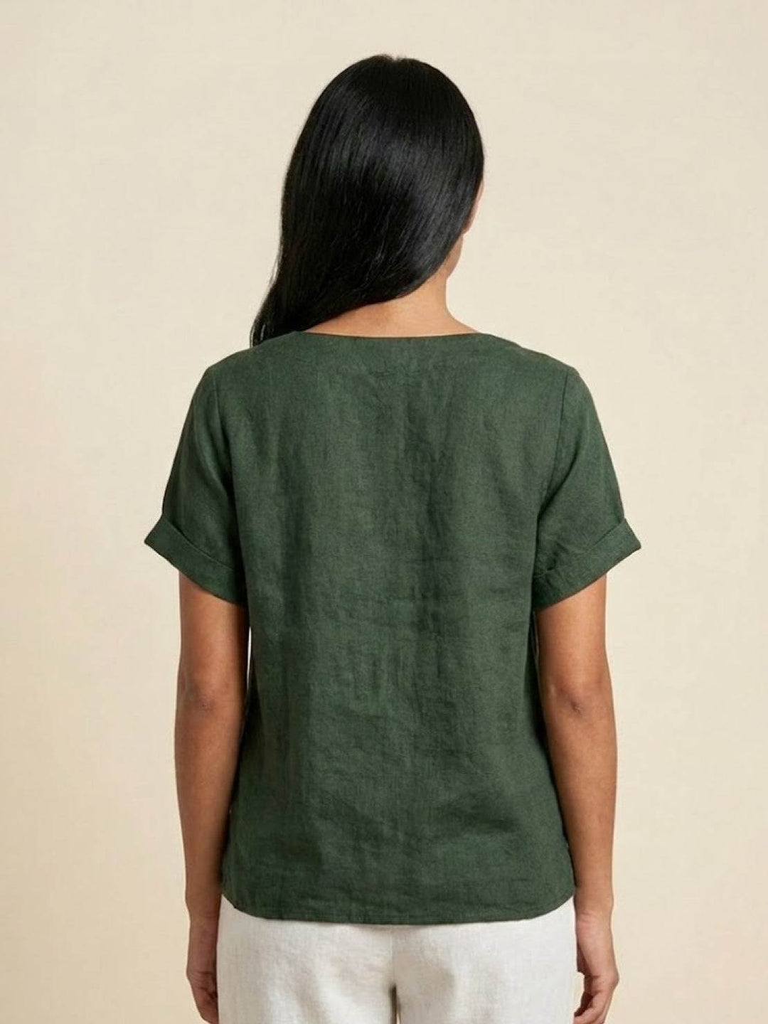 Women's Linen Blouse Round Neck Short Sleeve – Relaxed Breathable