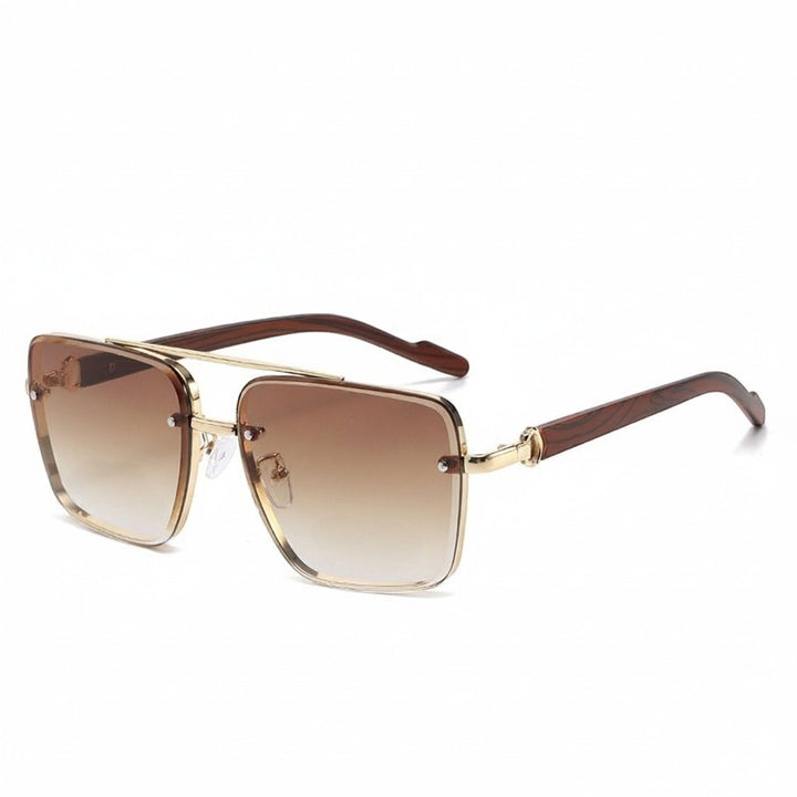 Aviator Sunglasses Metal Double Beam Frame – Wood Grain Temple