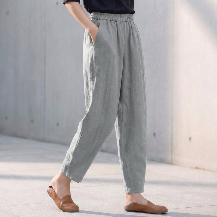 Women's Linen Blend Tapered Ankle Trousers – Relaxed Fit