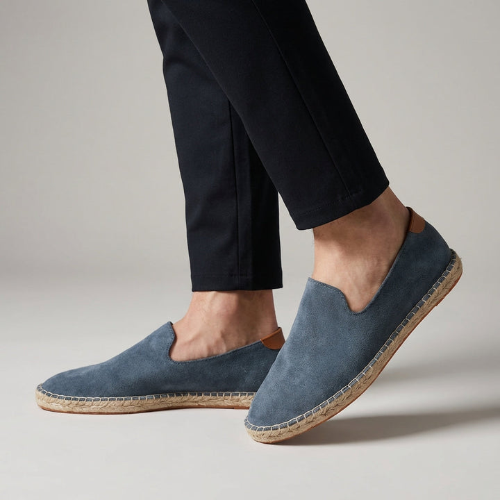 Men's Suede Slip-On Espadrilles Jute Rope Sole – Blanket Stitch Heel