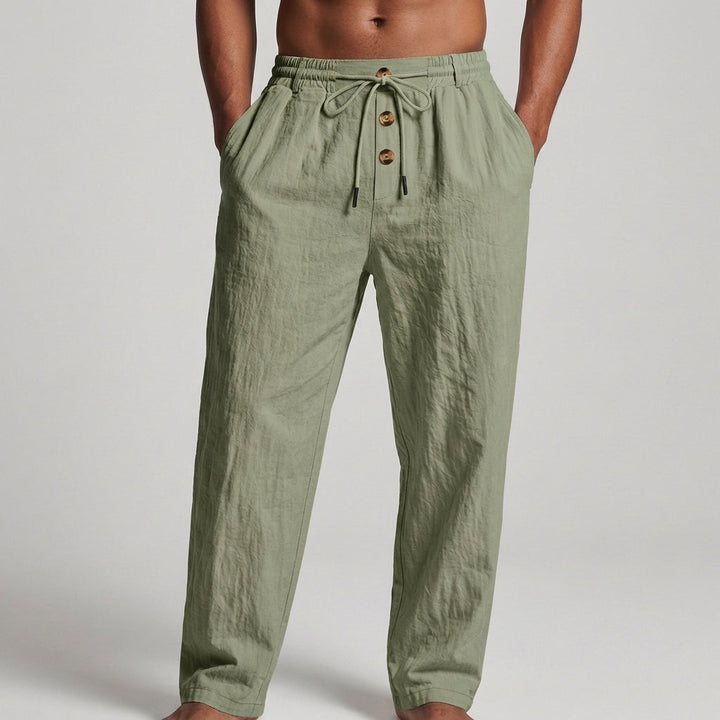 Men's Premium Linen Wide-Leg Trousers – Drawstring Waist Button Fly