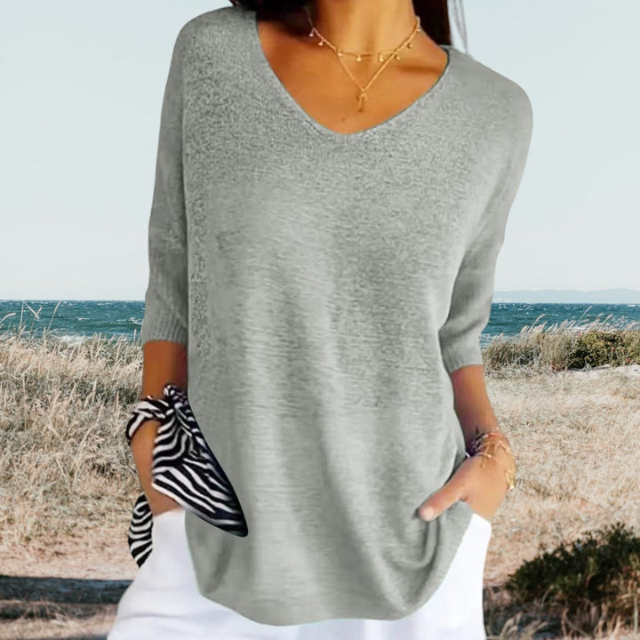 Women's Knit Sweater Slim-Fit Long Sleeve V-Neck – Ribbed Pullover