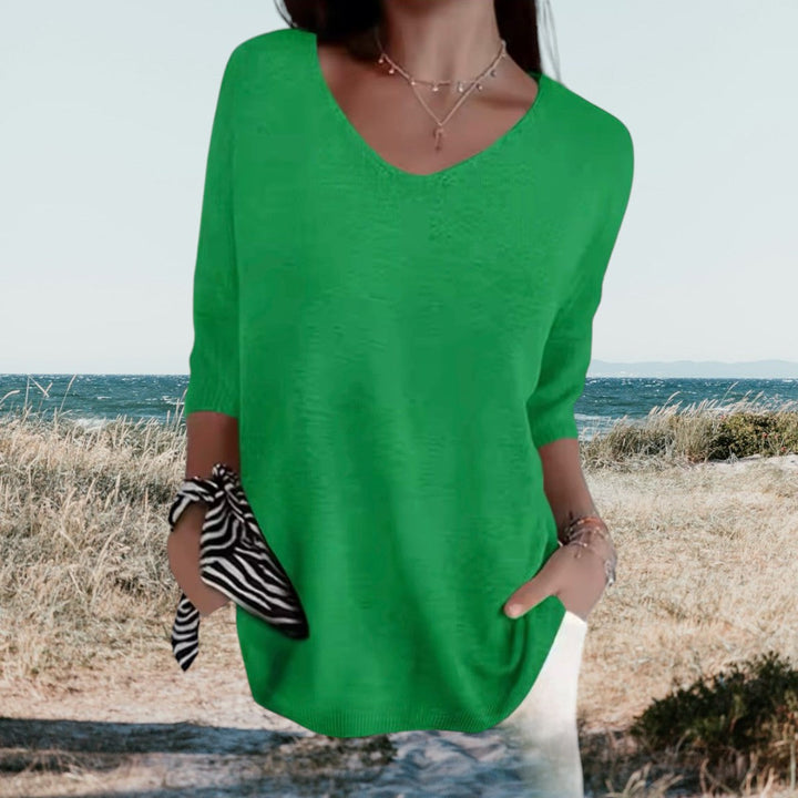 Women's Knit Sweater Slim-Fit Long Sleeve V-Neck – Ribbed Pullover