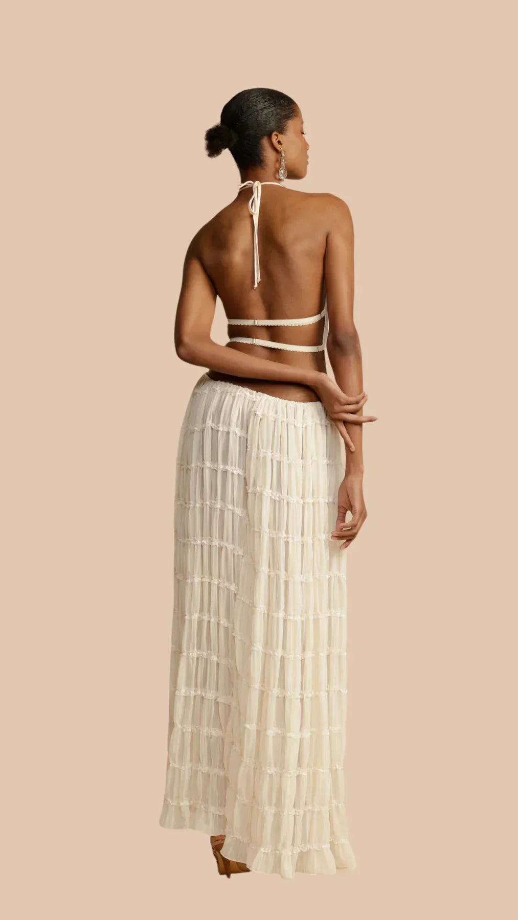 Two Piece Set Women – Ruched Crop Top &amp; Tiered Maxi Skirt